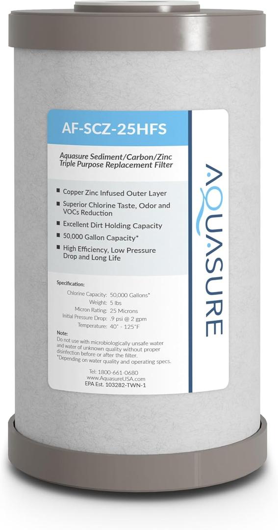 Fortitude V2 Series Sediment/Carbon/Zinc Bacteria Inhibiting Triple Purpose Replacement Filter - Standard (Sediment/Carbon/Zinc, Standard) (1 Count (Pack of 1))