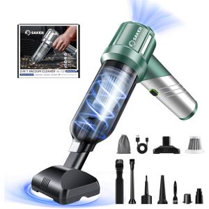 Saker Foldable Handheld Car Vacuum Cleaner Portable Cordless, 17000PA High Power Mini Vacuum Cleaner and Air Duster with Brushless Motor for Home,Cars,Office Cleaning HL133 Olive Green