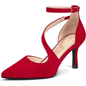 mysoft Women's Pumps Pointed Toe Stiletto Ankle Strap Closed Toe Low Heel Wedding Party Dress Shoes (11)