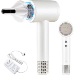 Cordless Ionic Hair Dryer with Digital Screen, 4 Mode Charging Blow Dryer with Magnetic Nozzle, Travel Hair Dryer for Women Kids Outdoor Camping Beaches (White)