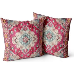 Snycler Boho Throw Pillow Covers 20x20 inch Set of 2 Boho Rug Carpet Double Sided Pattern Cotton Soft Pillow Case Cushion Cover Pillowcase for Couch Sofa Bed Decorative (Red)