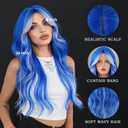 Blue Platinum Blonde Highlight Long Wavy Wig with Curtain Bang 26 Inch Ombre Blue Blonde Wig Synthetic Heat Resistant for Women Daily Party used.