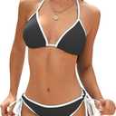 American Trends Women String Triangle Bikini Set Swimsuit Two Piece Bathing Suit Cheeky Swim Suit Swimwear (Small, Black White)