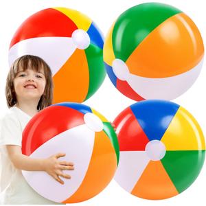 JOYIN 4-Pack 20" Beach Balls - Large Rainbow Beach Ball Inflatable Pool Toys for Party Supplies Decorations, Adults Kids Birthday Luau Summer Beach Water Games Beachball Party Favors