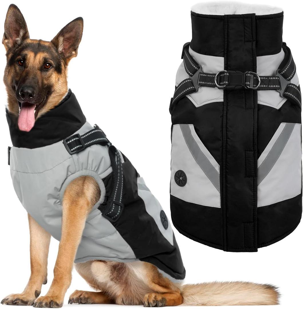 IECOii Dog Coat Winter Waterproof - Black, XLarge - Zip Up Vest, Jacket, Fleece Snow Snowsuit for Large Dogs, Beagle, Cocker Spaniel, Border Collie (X-Large(Chest:29.9 in))