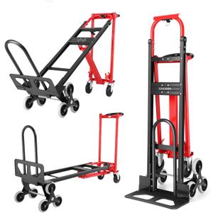 Heavy Duty 1000LBS Stair Climbing Dolly, 3 in 1 Convertible Hand Truck, Folding Hand Truck Dolly Cart with Solid Wheels for Moving/Travel/Office (Red)