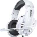 BENGOO Pro Gaming Headset for PS4 PS5 PC Xbox One Controller, Noise Cancelling Over Ear Headphones with Mic, LED Light, Bass Surround, Soft Memory Earmuffs for Laptop Mac - White