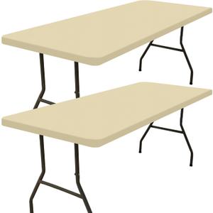 Smiry Rectangle Picnic Table Cloth 2 Pack, Waterproof Elastic Fitted Tablecloths for 6 Foot Tables, Washable Polyester Table Cover for Camping, Indoor and Outdoor (Champagne, 30"x72")
