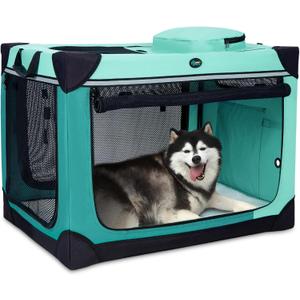 Ownpets Collapsible Dog Crate, 42 inch Portable Travel Dog Crate for Large Dogs, 4-Door Foldable Pet Kennel with Durable Mesh Windows & Soft Mat