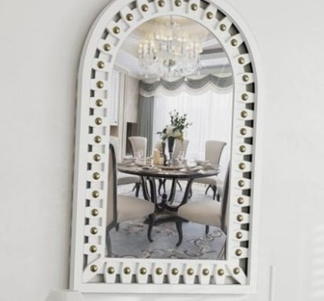 36x24 inches Modern White Arched Wall Mirror with Wooden Frame, Decorative Arch Mirrors for Bedroom, Living Room, or Entryway - Hang or Lean on Dresser