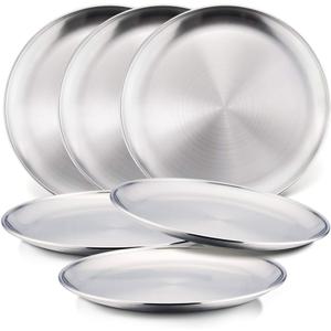 HaWare 6-Piece 18/8 Stainless Steel Plates, Metal 304 Dinner Dishes for Kids Toddlers Children, 8 Inch Feeding Serving Camping Plates, Reusable and Dishwasher Safe (Silver)