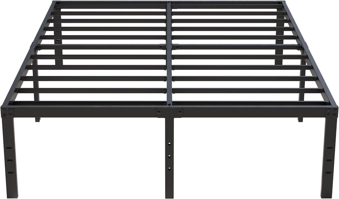 18 Inch Queen Bed Frame No Box Spring Required, Metal Platform Queen Size Bed Frames with High Storage, Eassy Assembly 3,500 Lbs Heavy Duty Bedframes, Black