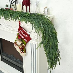 Christmas Cedar Garland Real Touch, Natural Droopy,Soft Bendable, Lifelike Xmas Garlands for Decoration Christmas, Green Pine Mantle Garland Holiday Table Decorations Indoor