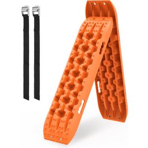 ZESUPER Recovery Traction Tracks for Off-Road Mud, Sand, Snow Tire Ladder Traction Track Vehicle Extraction Traction Mats (Pack of 2)(Orange)