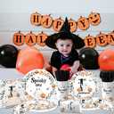 Spooky One Birthday Decorations for Boy,Halloween 1st Birthday Party Tableware Decorations Black Halloween Cartoon Ghost Pumpkin Leaves Wreath Disposable Plates Napkins Cups Forks and Knifes,Serve 24