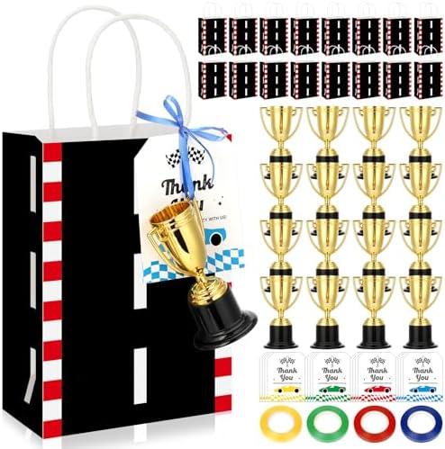 Gueevin 52 Pcs Race Car Party Favors Race Car Birthday Party Supplies Include 12 Racetrack Goodie Bags Mini Trophies Thank You Cards 4 Ribbons for Racing Goodie Bags Stuffers Birthday Decorations