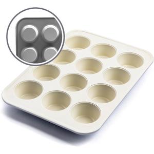 GreenLife 12-Cup Muffin Pan, PFAS-Free Healthy Nonstick Baking Tray, 11.4" x 1.9" x 15.9", Durable Ceramic Bakeware, Cupcakes, Egg Bites, Tarts, Brownies, Gray
