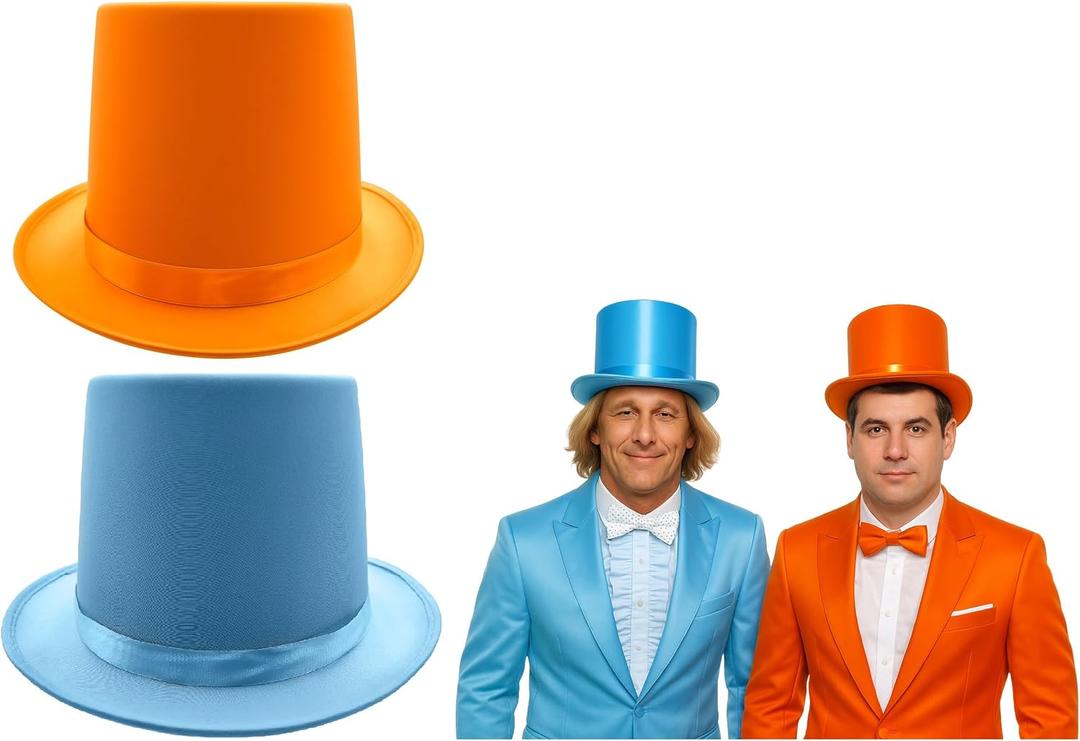 Nicky Bigs Novelties Adjustable Size Dumb Dumber Felt Top Hat Set for Adults Blue Orange Tall Tux Hats