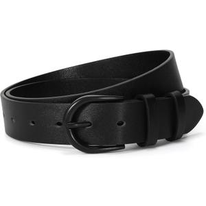 SANSTHS Women Leather Belt for Jeans Pants Dresses Black Ladies Waist Belt with Black Buckle (S: Fit Waist Size:28"-33")