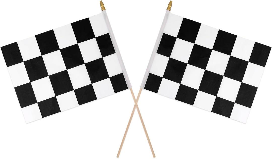3 x 2pcs 8x11 Inch Checkered Flags, Black and White Checkered Racing Stick Flag with Spear Top Reusable Flag for Kids Birthday Theme Party Sport Events Decorations Supplies