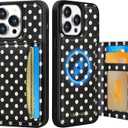 Uppuppy for iPhone 12/12 Pro Case with Wallet - Fits 4 Card Slots, Compatible with MagSafe for Women Aesthetic PU Leather Credit Card Holder Kickstand Phone Cover for Apple 12/12 Pro, Black Polka