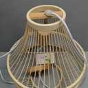 Blue Linen Lamp Shade Creative Chandeliers Farmhouse Bamboo Cage Wicker Pendant Light Fixtures E26 Adjustable Ceiling Mount Hanging Lamp for Living Room, Dining Room, Bedroom, Entryway Decor