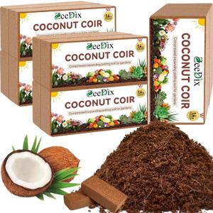 ZeeDix 10 Pack Coconut Coir Bricks, 100% Organic Compressed Coco Coir Brick Seed Starter Potting Soil for Plants, Premium Coconut Fiber Substrate with Low EC & pH Balance for Gardening Flower Herbs