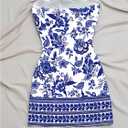 OYOANGLE Women's Strapless Bodycon Short Dress Floral Print Beach Vacation Boho Summer Dresses (Blue, S)