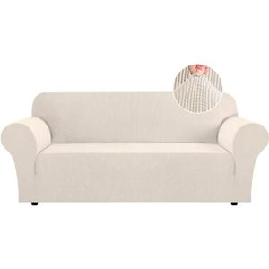 Flamingo P High Stretch Sofa Slipcover Non Slip Couch Cover for 3 Cushion Couch Washable Pet Furniture Protector Covers with Elastic Bottom, Thick Jacquard Fabric (Large, Biscotti Beige)