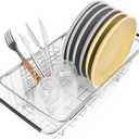 Sink Dish Drainer Rack, Expandable 304 Stainless Steel Dish Drying Rack Organizer with Stainless Steel Utensil Rack, Adjustable 14.96" to 20.59" Inside The Sink (up to 7 Upright Utensils).