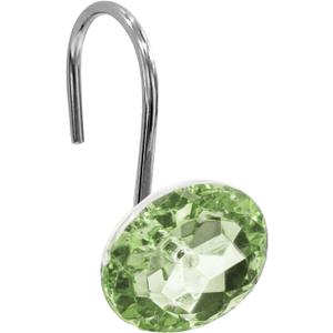 Gibelle Shower Curtain Hooks, Diamond Shaped Shower Curtain Rings Hooks for Bathroom Curtains Rod, Acrylic Decorative Rhinestones Bling Rolling Bathroom Accessories Set of 12, Sage Green