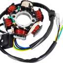 Ignition Stator Magneto 5 Wire AC 6 Pole Coil Fits for GY6 50cc 100cc 125cc 150cc Engine for ATV Go Kart Dune Buggy Dirt Bike, Magneto Stator Plate with 3-Pin Plug Wire and 2 Single Wires
