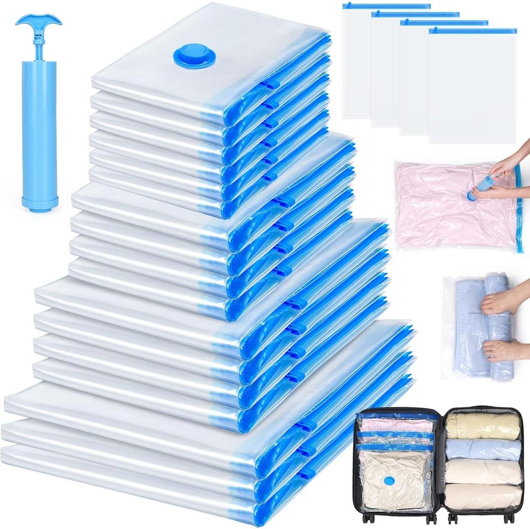 Clear Space Vacuum Storage Bags for Clothing Comforters and Blankets, Space Saver, Travel Bag for Luggage (Clear, 21)