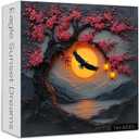 Eagles Jigsaw Puzzle 1000 Pieces, Cherry Blossom Puzzles for Adults Bird Animals, Larkipuzz Hard Difficult Sunset Landscape Theme as Wall Decor