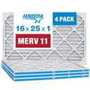 Aerostar 16x25x1 MERV 11 - 4 Count - Pleated HVAC, Furnace & Air Conditioner Filters - Removes Dust, Cold & Flu Germs, Lint, Mold, Pet Dander, Allergy-Causing Pollen, Smog & Smoke