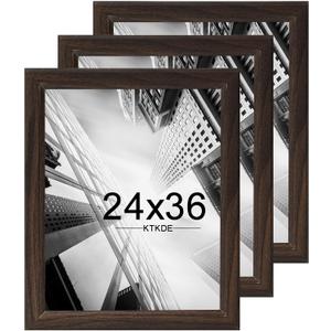 KTKDE 24x36 Poster Frame 3 Pack,Picture Frames Wooden Walnut 36 by 24 in for Pictures and Art Prints, Exhibition, Caffe Large Frame for Photos, best gift