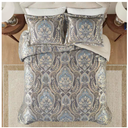 Croscill Queen Comforter Set, Luxe Chenille Jacquard Damask, Soft Microfiber Twill Comforter for a Queen-Size Bed, Oversized Comforter Queen Bedding, 2 Shams & Bedskirt, Julius, Blue/Grey 4 Piece