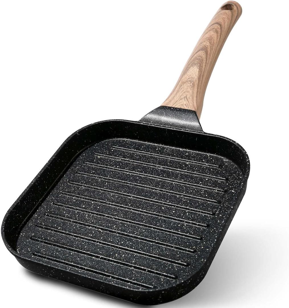 ESLITE LIFE 7 Inch Nonstick Small Grill Pan for Indoor Cooking, Versatile Induction Square Grilling Skillet Steak Pan for Stove Tops, PTFE & PFOA Free, Black ESLITE LIFE 7 Inch Nonstick Small Grill Pan for Indoor Cooking, Versatile Induction Square Grilling Skillet Steak Pan for Stove Tops, PTFE & PFOA Free, Black