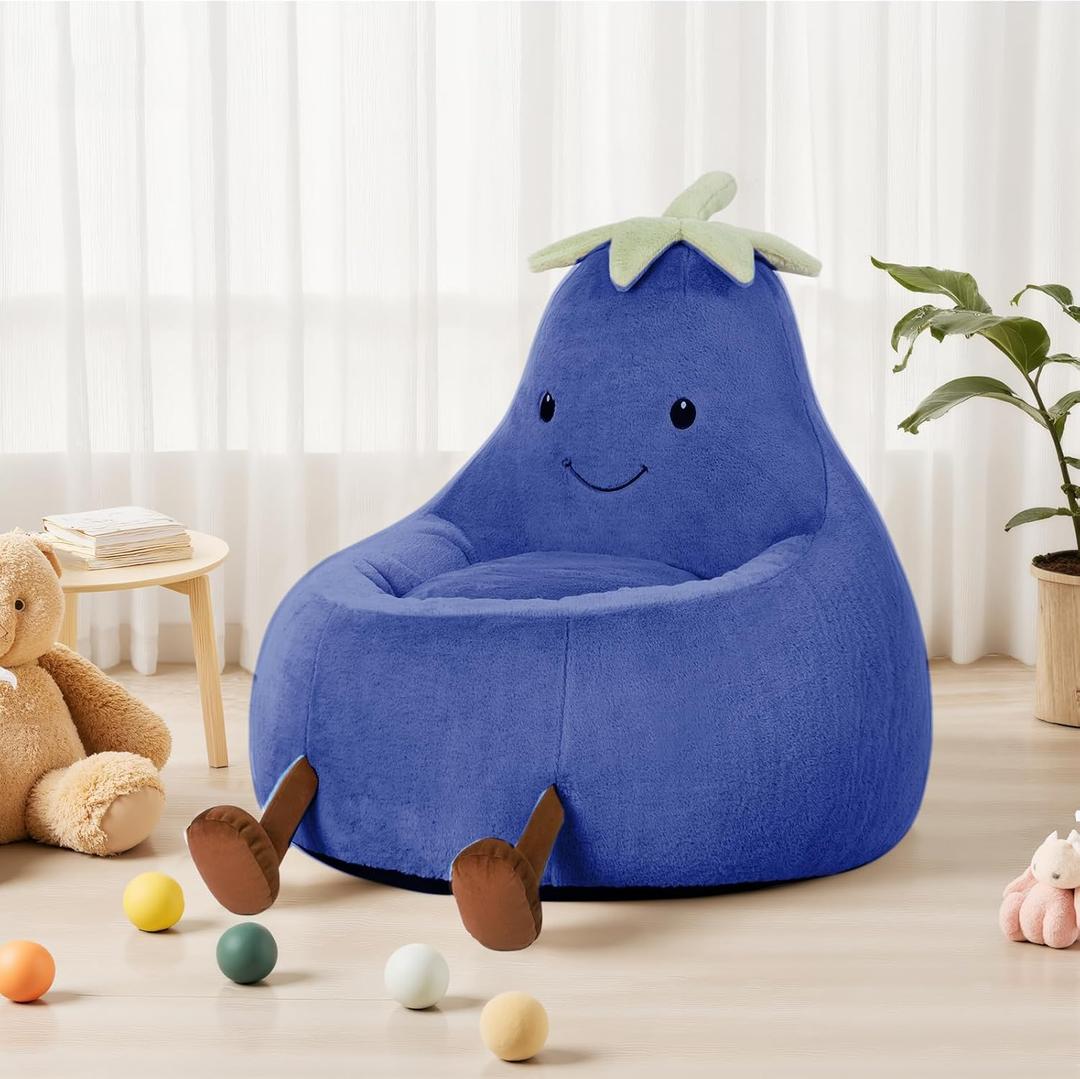 DUMOS Kids Bean Bag Chair, Stuffed Toddler Couch with Faux Rabbit Fur Cover for Teens & Kids, Comfy Lazy Sofa Chair for Reader, Living Room, Bedroom, Aged 4-12 Years, 31 Inch, Dark Blue