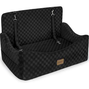 JOEJOY Dog Car Seat for Medium/Large Dogs - Reversible Dual-Sided Travel Dog Car Bed with Memory Foam, Washable Pet Booster Seat for Dogs up to 55 lbs or 2 Small Dogs, 2 Safety Leashes, Black