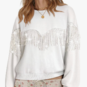 Nlife Womens Sparkly Fringe Sweatshirt Long Sleeve Pullover Western Cowgirl Tassel Top Glitter Concert Festival Party Outfit, Size Smal