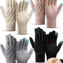 Mepase 4 Pair Winter Wool Gloves for Women Men Fleece Lined Touchscreen Glove Thermal Warm Thick Knit Glove for Cold Weather (Black Pink Beige Light Gray)