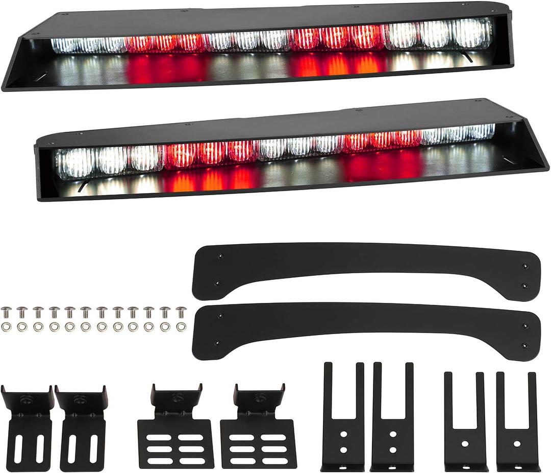 ASPL Visor lights bar 2-15 LED 29 Flash Patterns Interior Upper Windshield Split Mount Emergency Hazard Warning Strobe Light Bar Take Down Light Kit (Red/White)