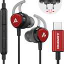 USB C Headphones, Type C Earbuds Magnetic Wired Earphones with Microphone and Volume Control Compatible with Google Pixel Xiaomi Samsung Oneplus Sony MacBook Black&Red