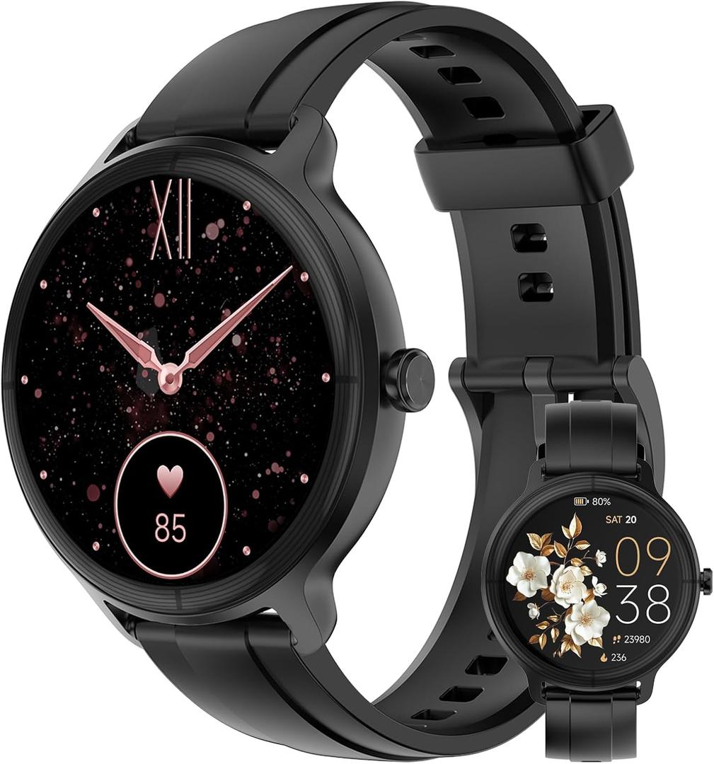Smart Watches for Women Men 1.27" HD Fitness Tracker with Heart Rate/Sleep/Step/SpO2 Monitor, IP68 Waterproof Watch for Android iOS (Black)