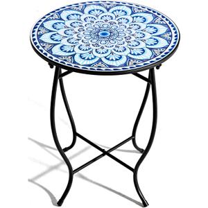 Round Side Table, Indoor Outdoor Small Side Table, Weather Resistant Black Metal Side Table for Livingroom Patio Balcony Yard Porch Garden, 14 Diameter and 17 H Patio Accent Table Plant Stand