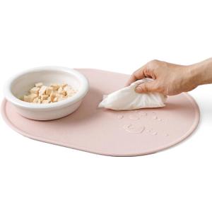 Silicone Pet Feeding Mat for Cats & Small Dogs, Non-Slip Waterproof Dog & Cat Bowl Mat with Raised Spill Edge, Made in Korea (Powder Pink, 15.7" 11.4")