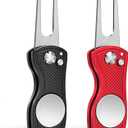Mile High Life Golf Divot Repair Tool, All Metal Foldable Divot Tool with Pop-up Button & Magnetic Ball Marker, 2-6 Pack (Black/Red)