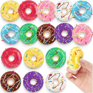 Rainbow Donut Stress Ball Artificial Donuts Stress Relief Ball Foam Mini Donut for Donut Party Favors Birthday Party Shop Decoration 8 Colors 16pcs