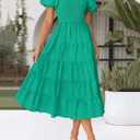 ZESICA Women Summer Puff Sleeve Boho Wedding Guest Midi Dress | High Wasit, Backless, Flowy A Line Tiered, 2026 Trendy, Casual Beach Vacation, Baby Shower Tea Party, Soft Lightweight Fabric (Green)